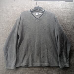 GAP Gray Fleece Pullover Mens Medium V Neck Lightweight Sweater